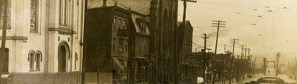 banner showcasing historical photo of a founding church