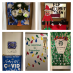 'collage of decorated doors for the holidays'