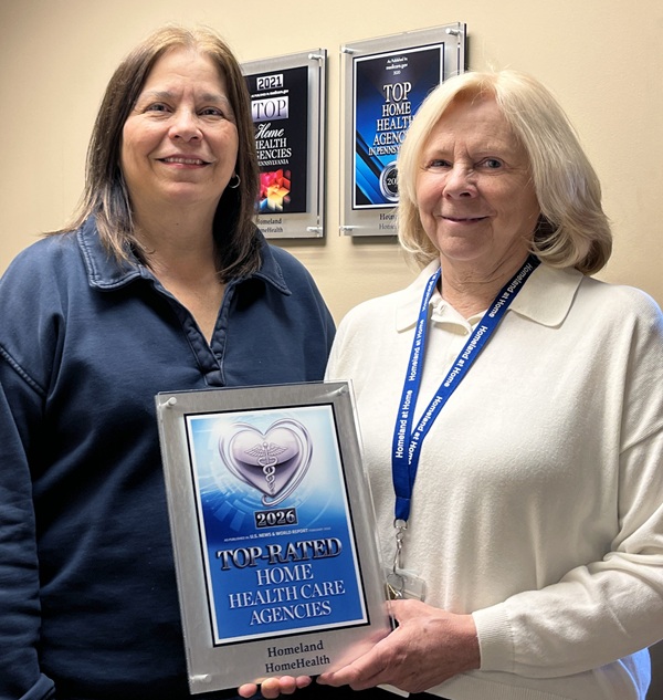 Assistant Director Deb Weigel BSN, RN, and Director Lora RN, WCC, holding an award presented to homeland homehealth