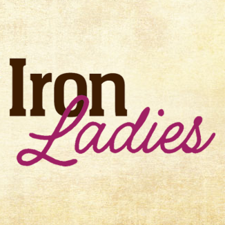 'parchment-style background with the iron ladies event logo'