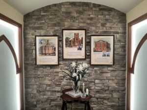 preview of the memorial hallway with images of homeland's founding churches