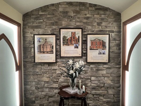 preview of the memorial hallway with images of homeland's founding churches